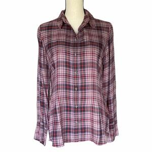 Treasure & Bond Flannel Plaid Boyfriend Style Button Down Women's Size Small